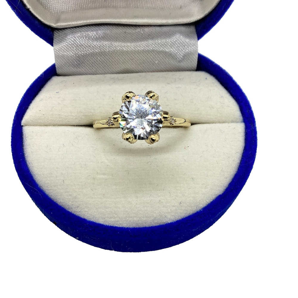 Yellow Gold Plated Very Sparkly Clear Solitaire CZ Ring Size 8 NWOT